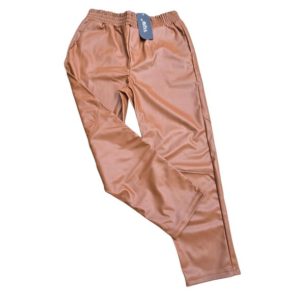 Brown Faux Leather Women's Straight Leg Pants - Large - Picture 2 of 4